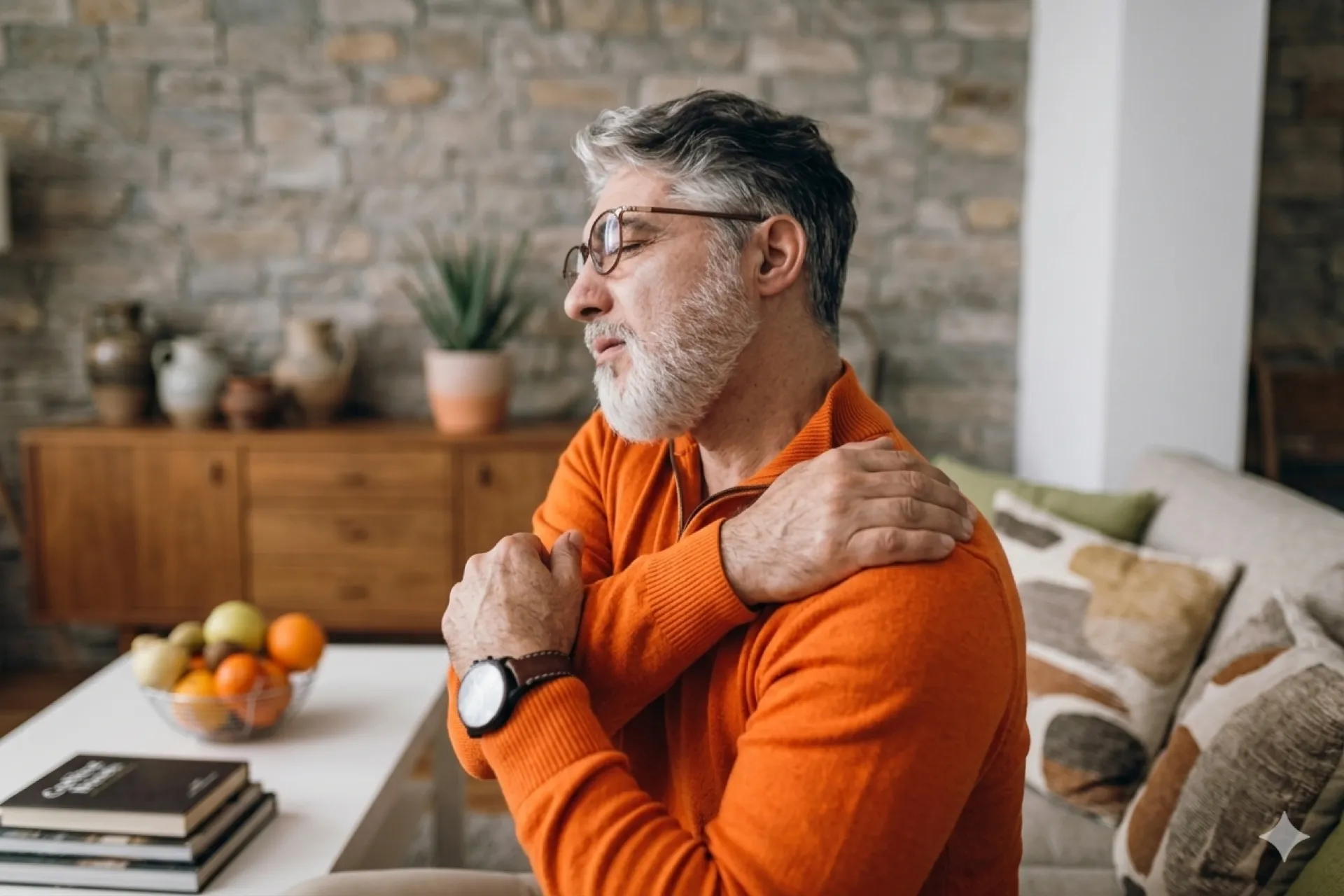 Person holding their shoulder in pain