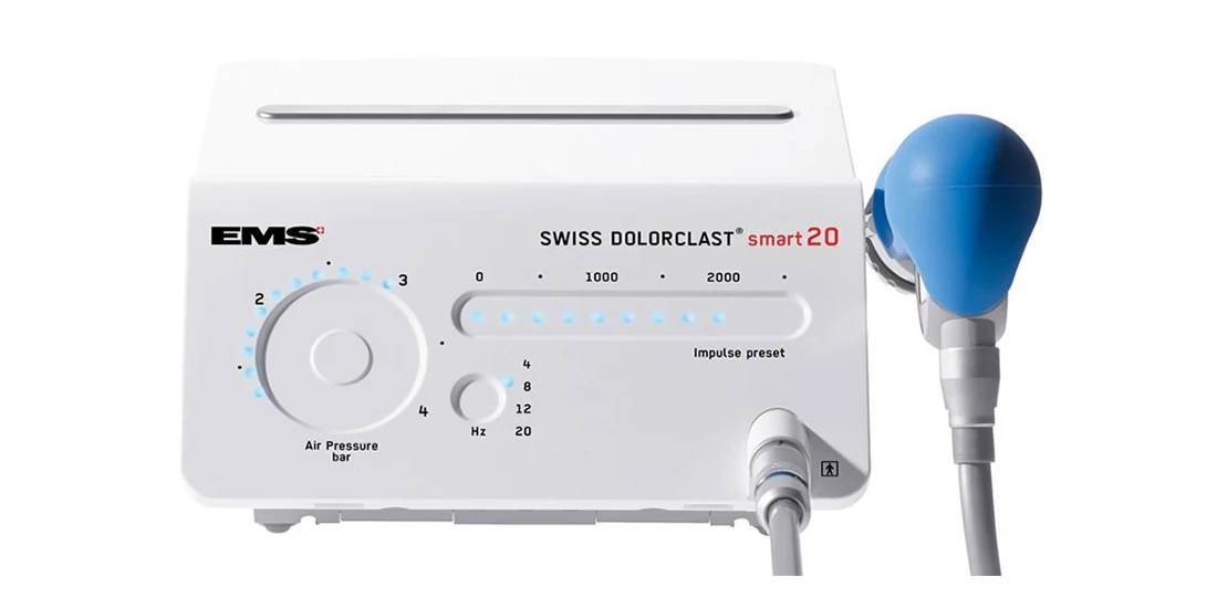 EMS Swiss DolorClast Smart20 radial shockwave therapy device used at our Sandton chiropractic practice